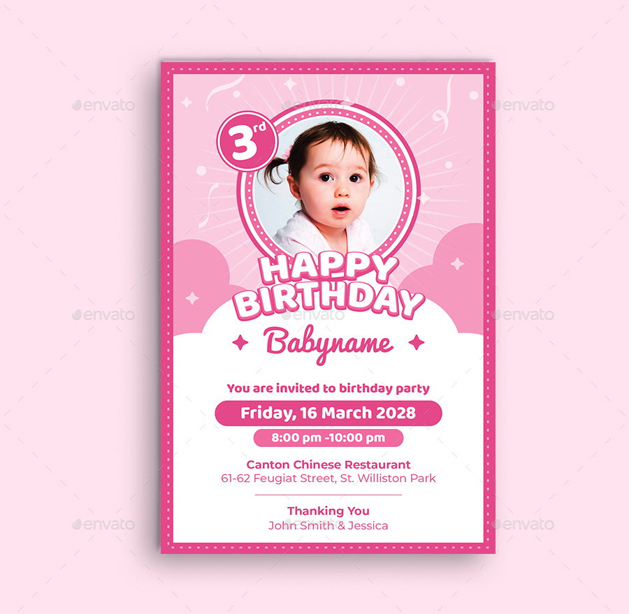 Kids Birthday Invitation Card, Print Templates GraphicRiver